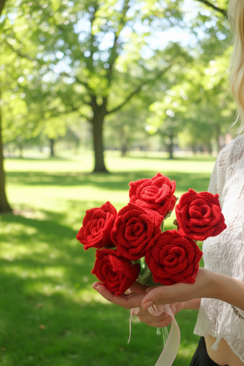 Crochet Pink Rose Bouquet