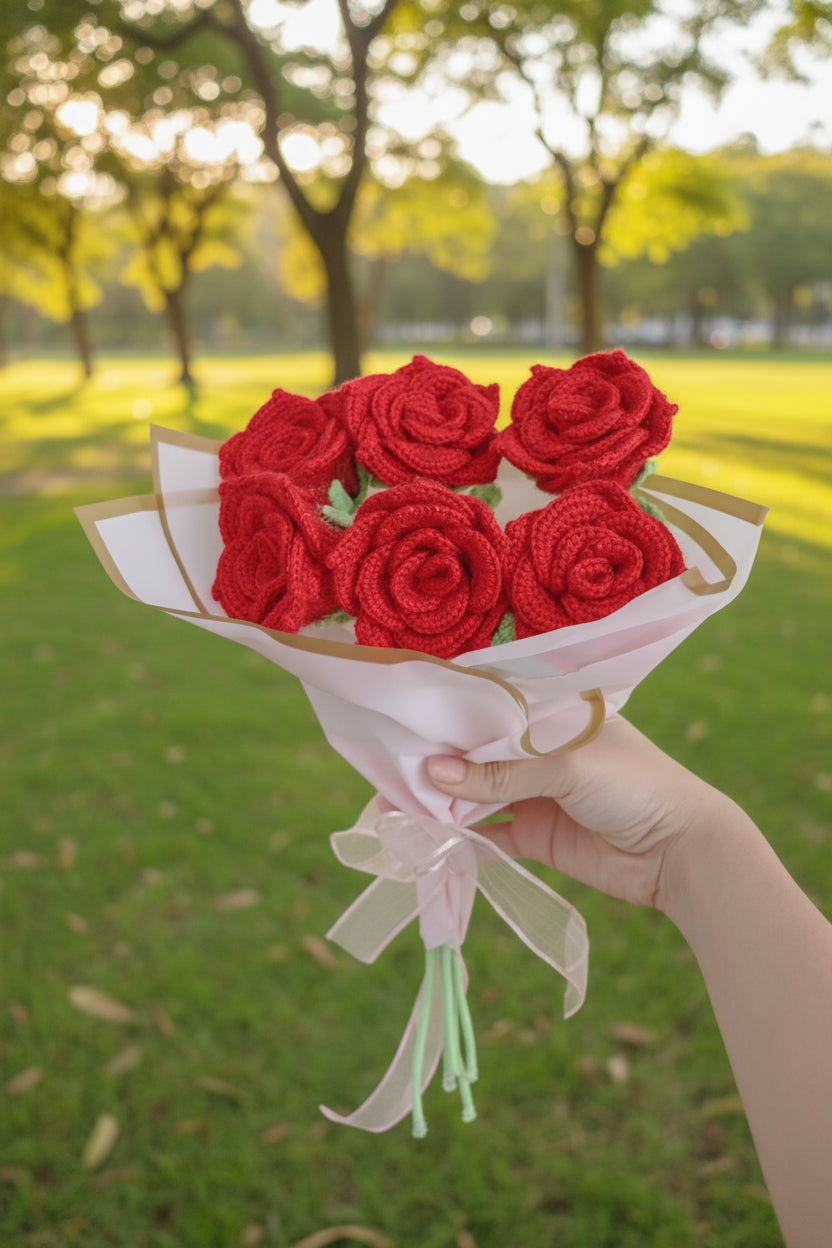 Crochet Pink Rose Bouquet