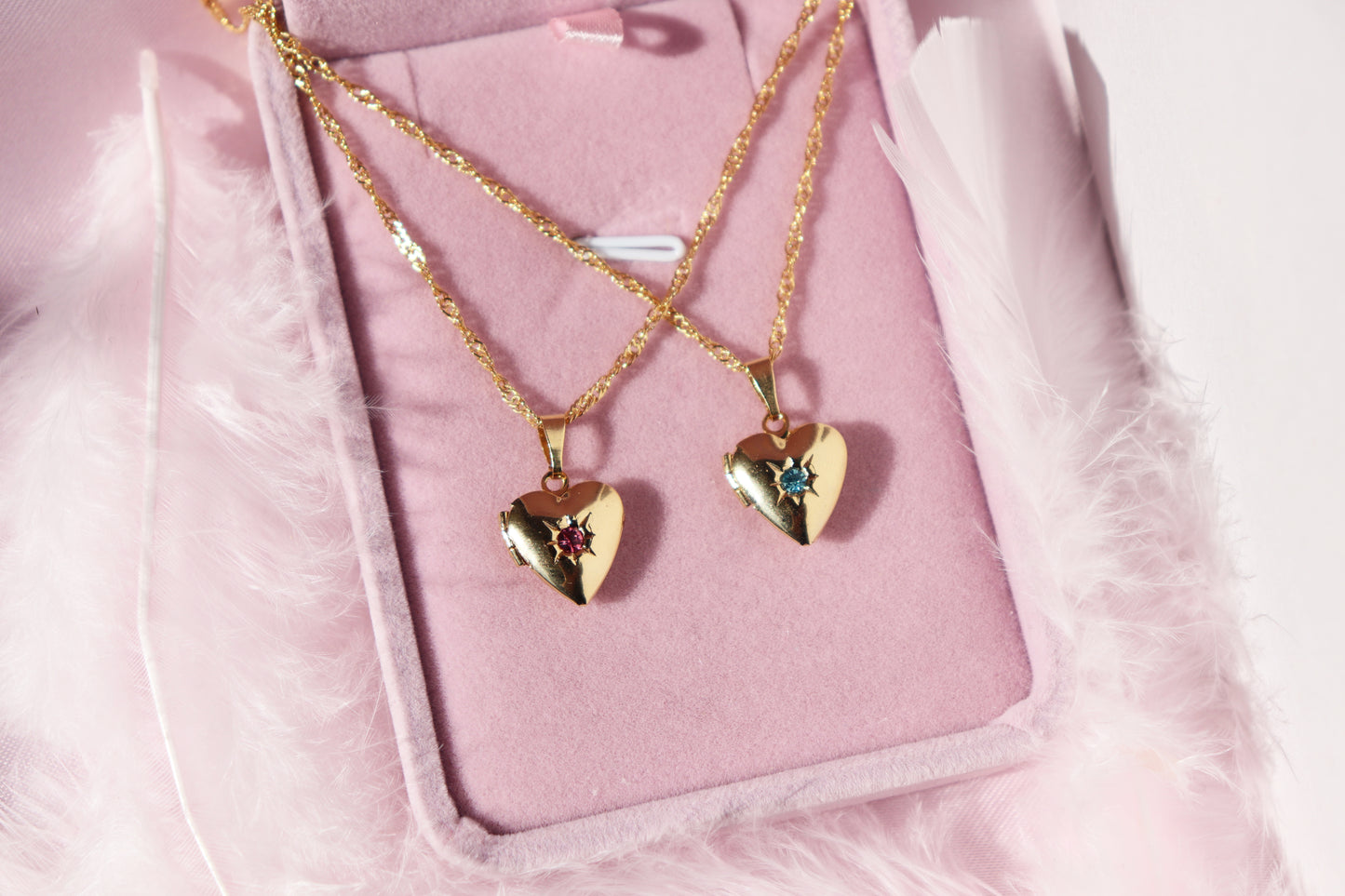 Pink and Blue Locket Necklaces
