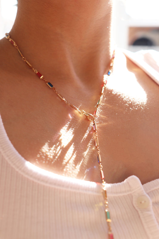 Colorful Rectangle Y Necklace