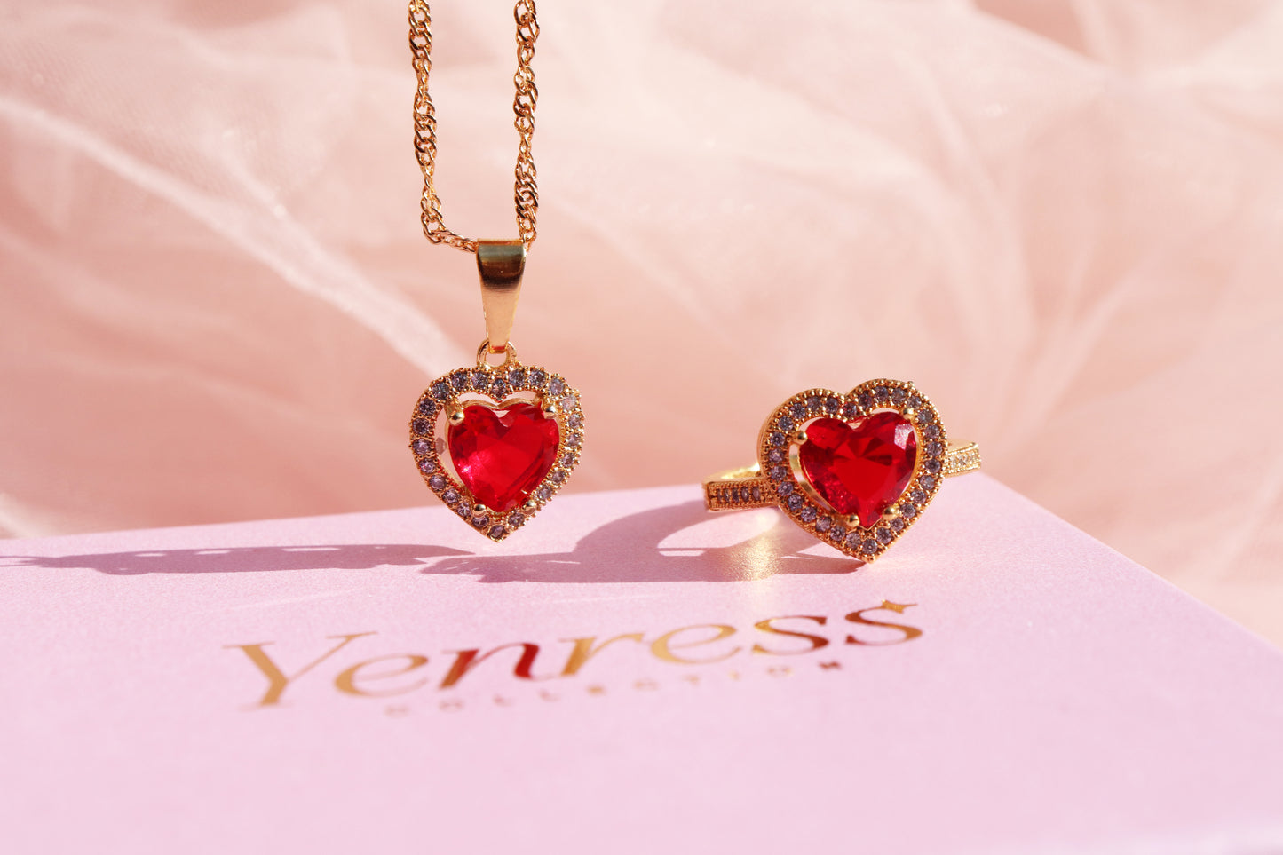 Red Heart Necklace and Ring Set