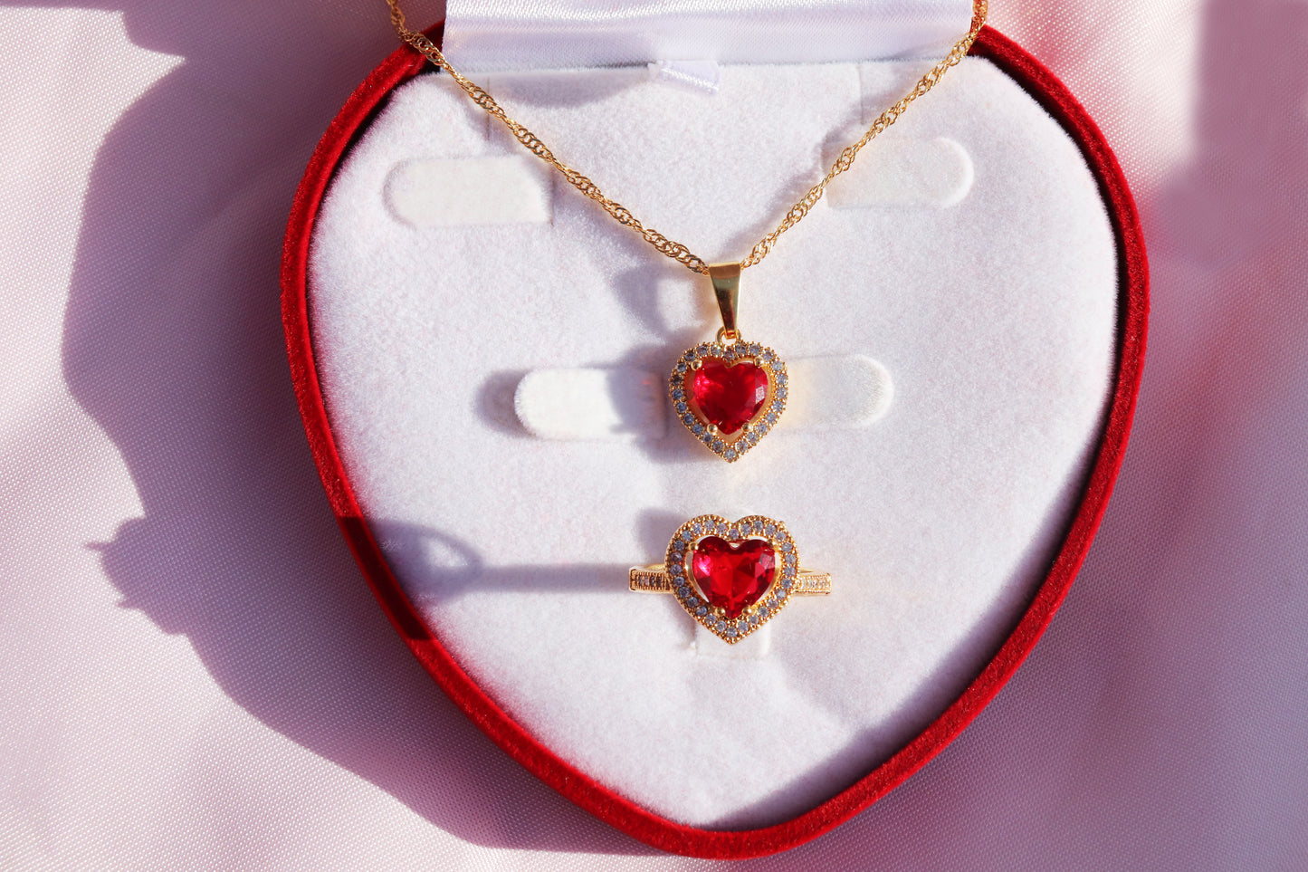 Red Heart Necklace and Ring Set