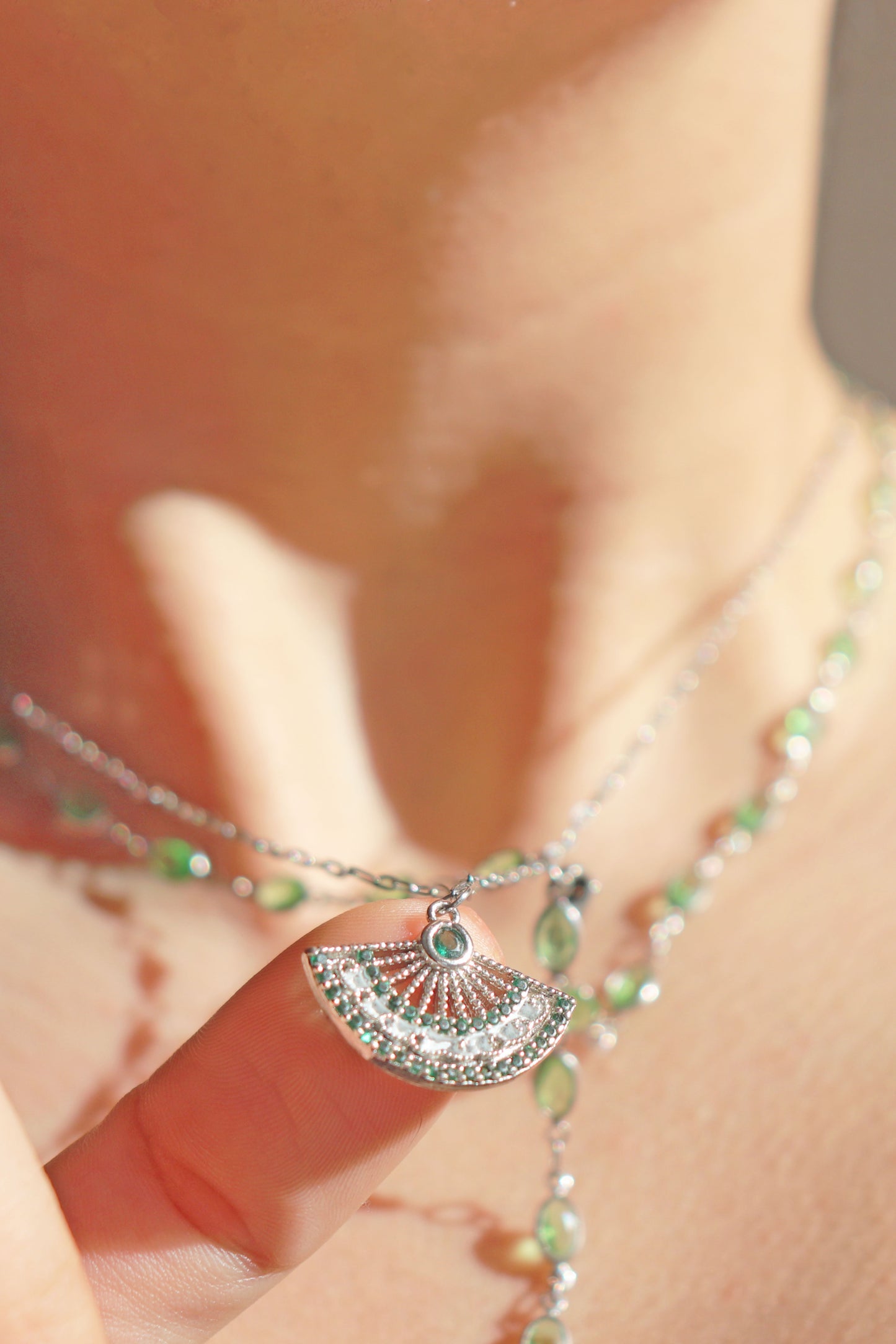 Green Fan Charm Necklace