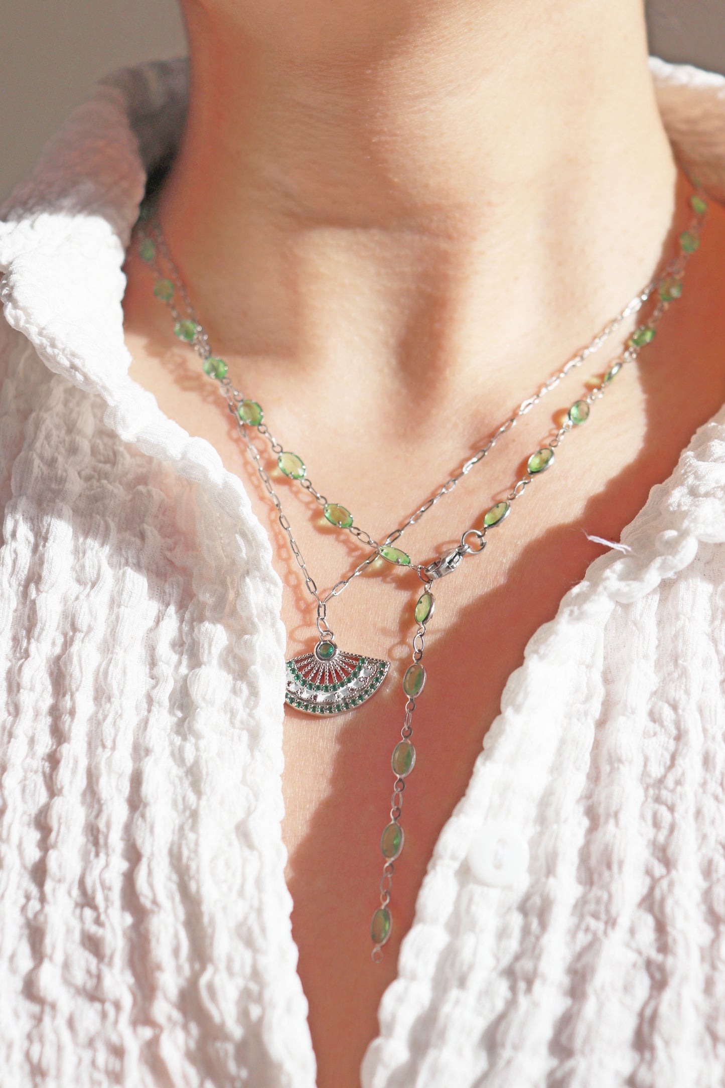Green Fan Charm Necklace