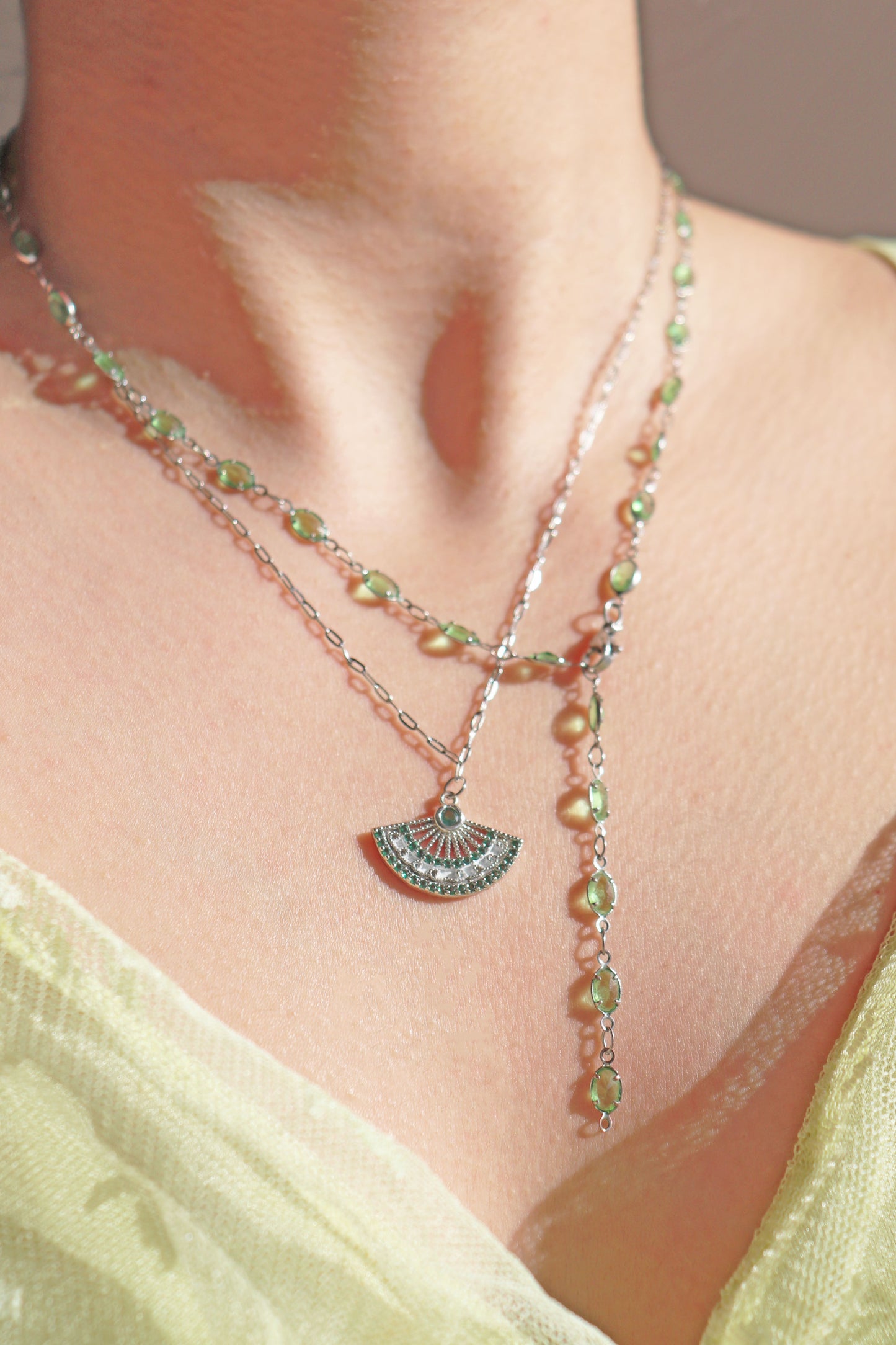 Green Fan Charm Necklace