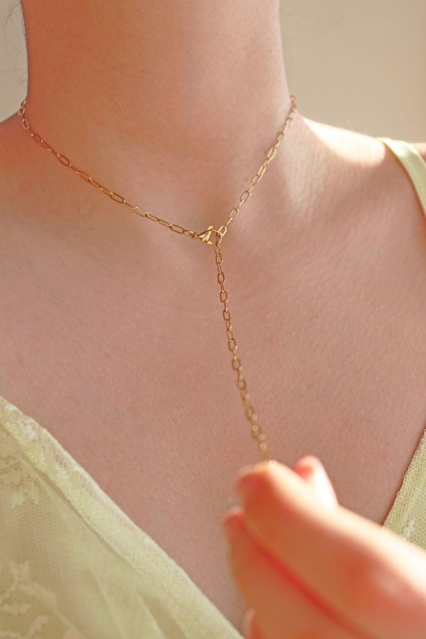 Paperclip Chain Y Necklace - Steel
