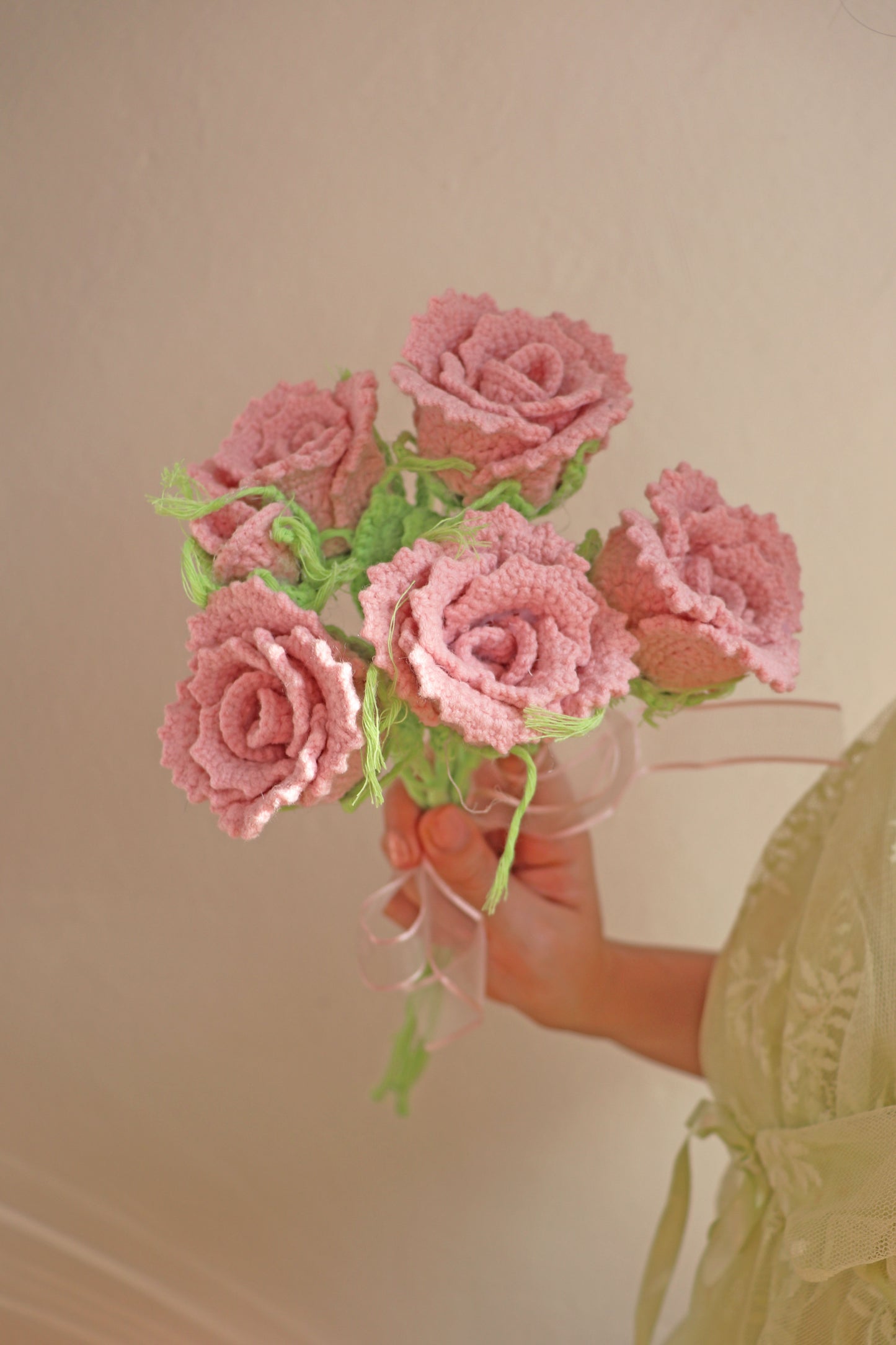 Crochet Pink Rose Bouquet