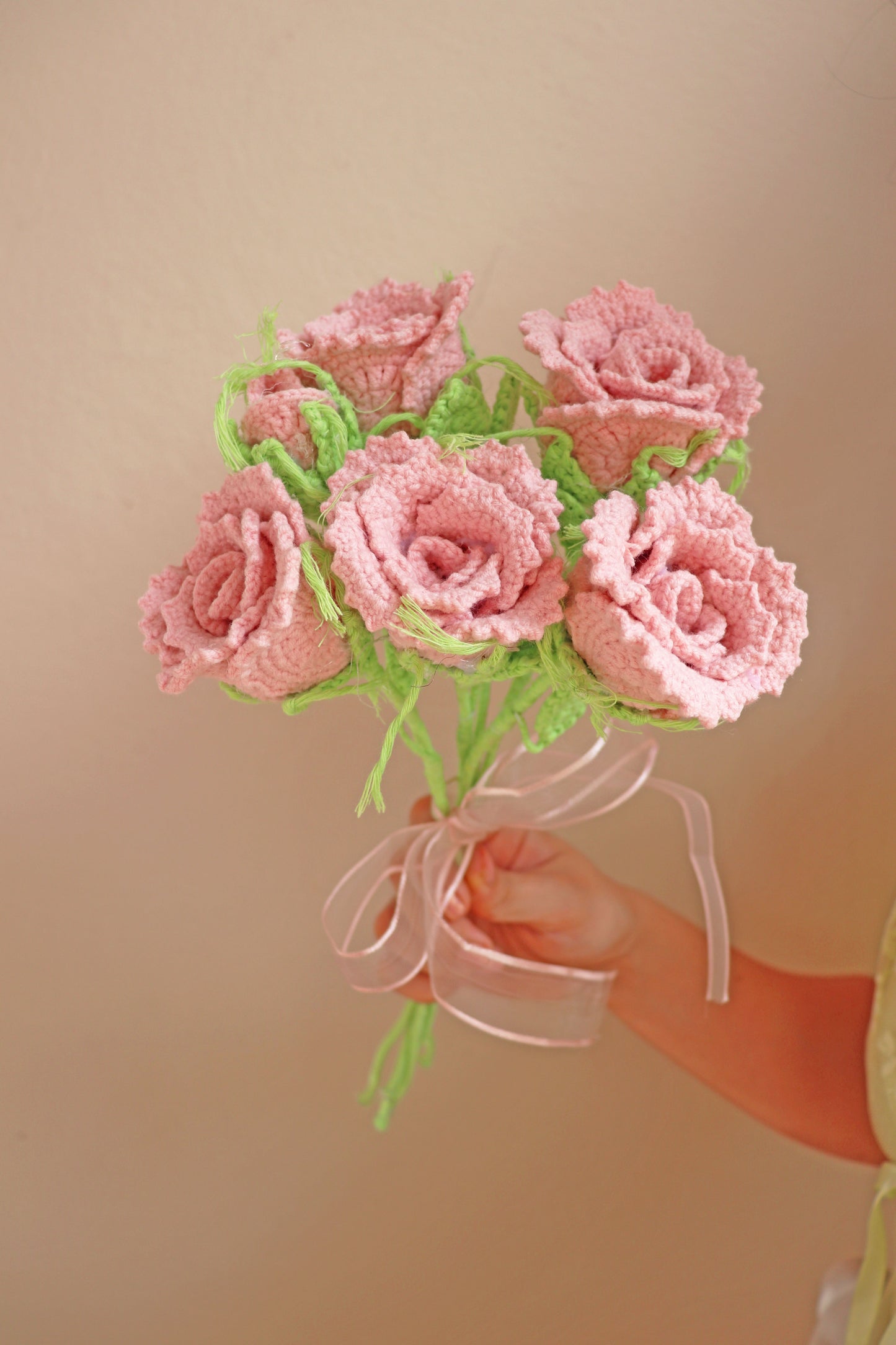 Crochet Pink Rose Bouquet