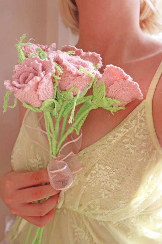 Crochet Pink Rose Bouquet