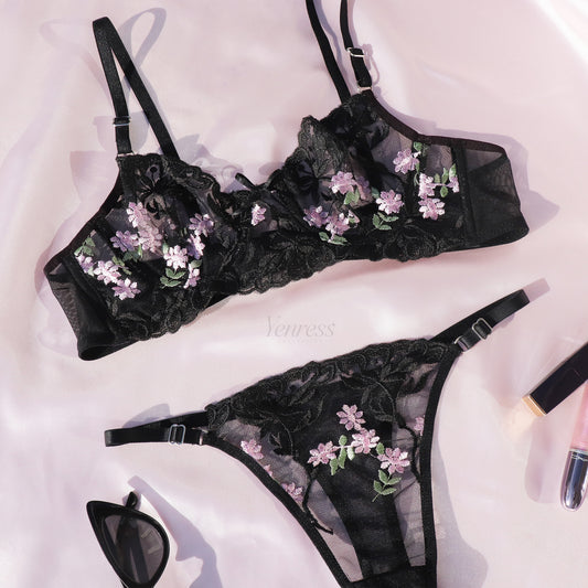 Black Floral Lingerie Set