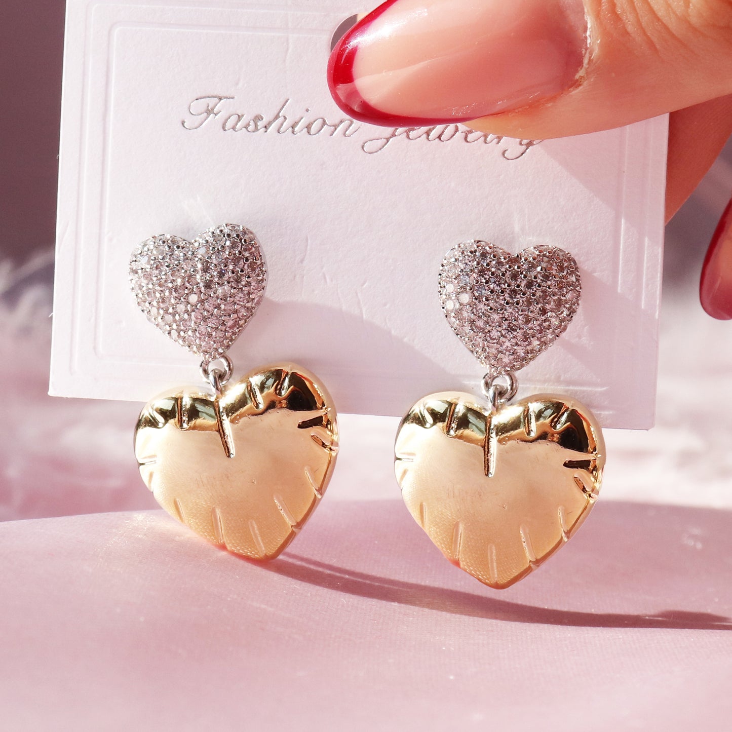 Sparkling Gold Heart Earrings