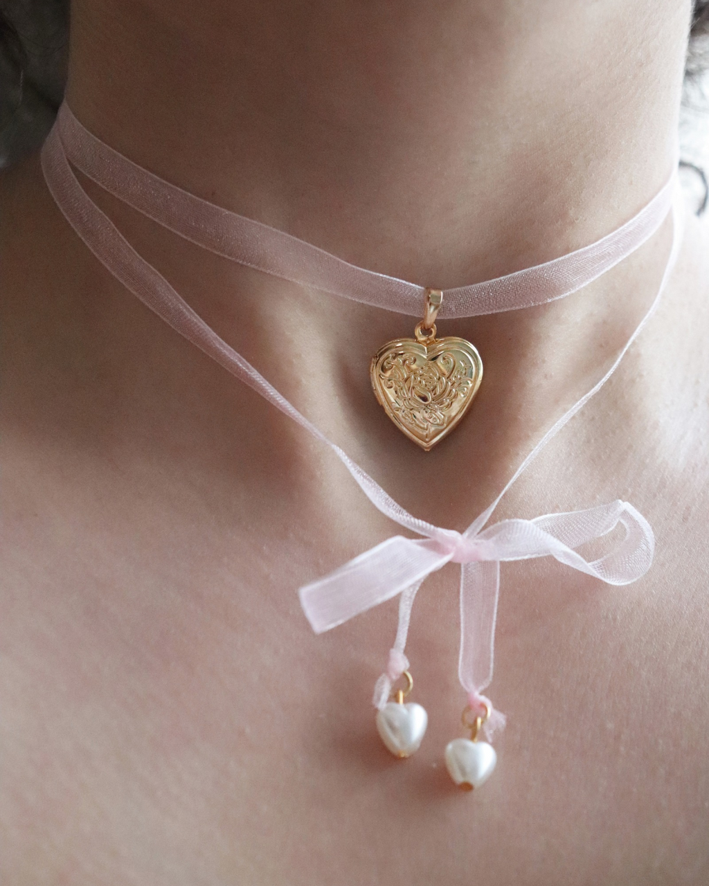 Pink Ribbon Heart Locket Necklace