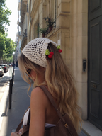 Cherry Bloom White Knit Bandana