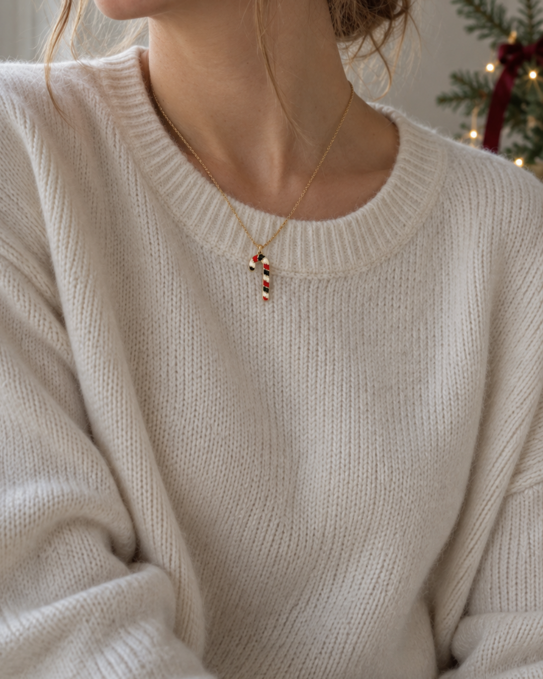 Candy Cane 925 Sterling Silver Necklace