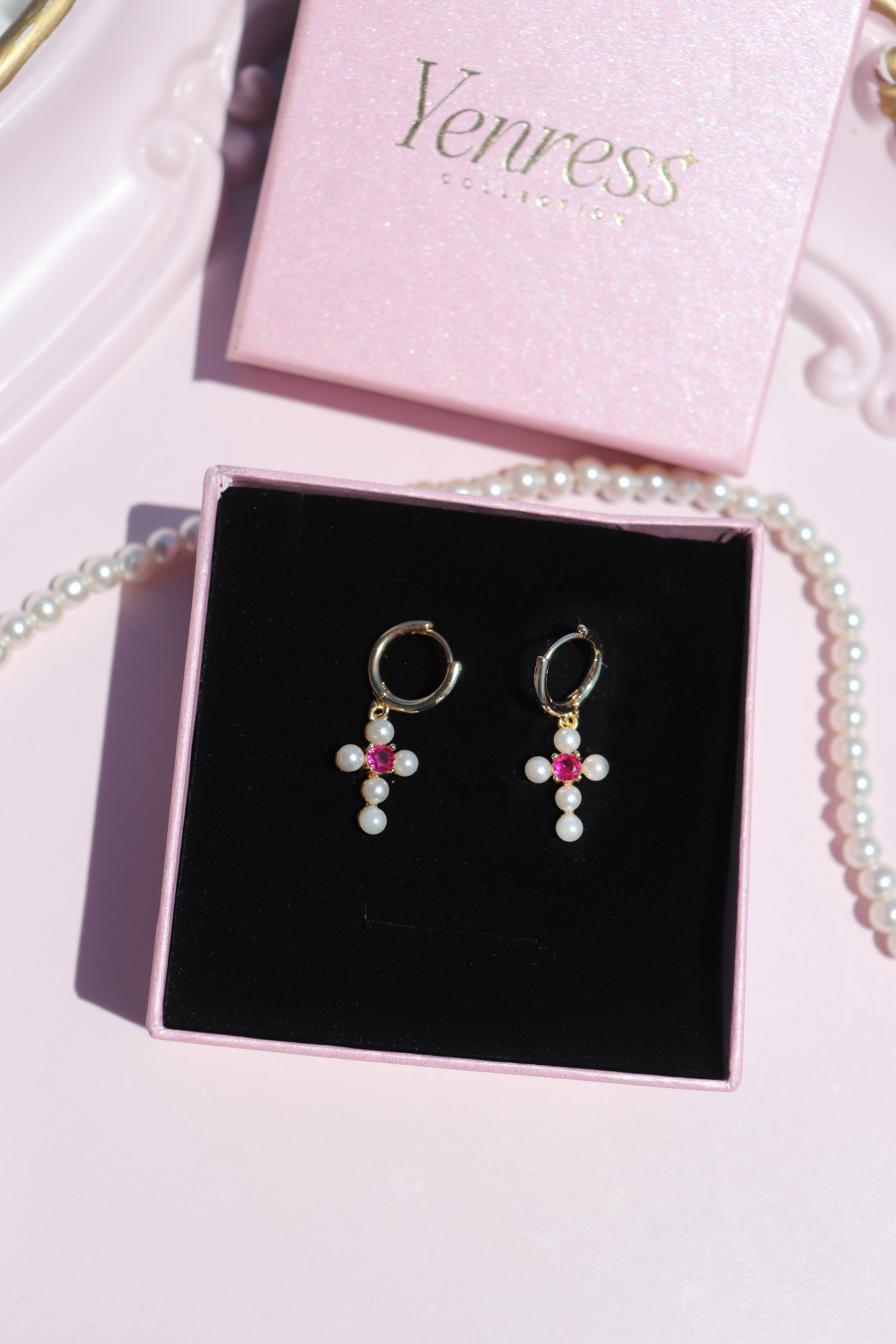 Pearl Cross Earrings