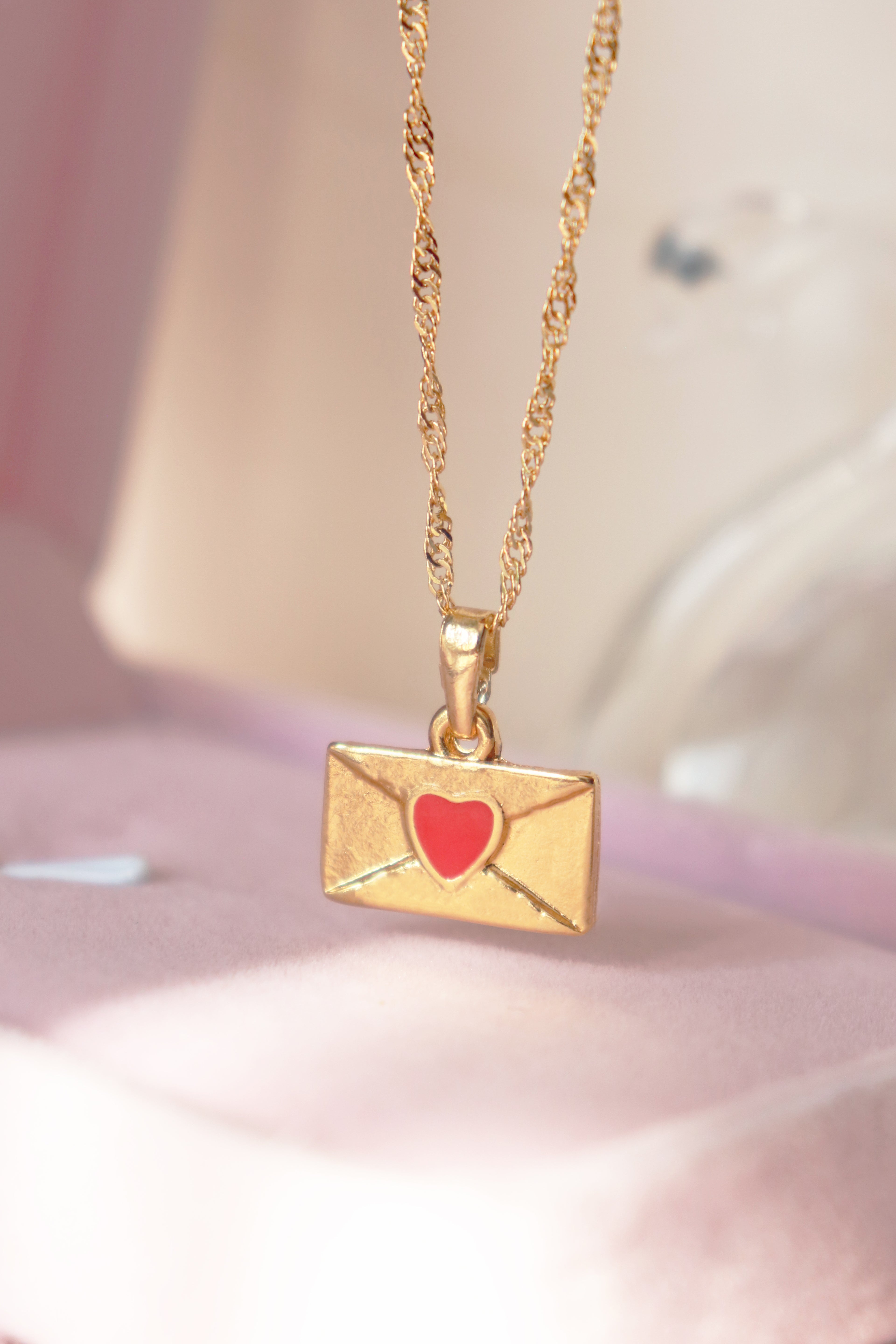Red Heart Envelope Necklace