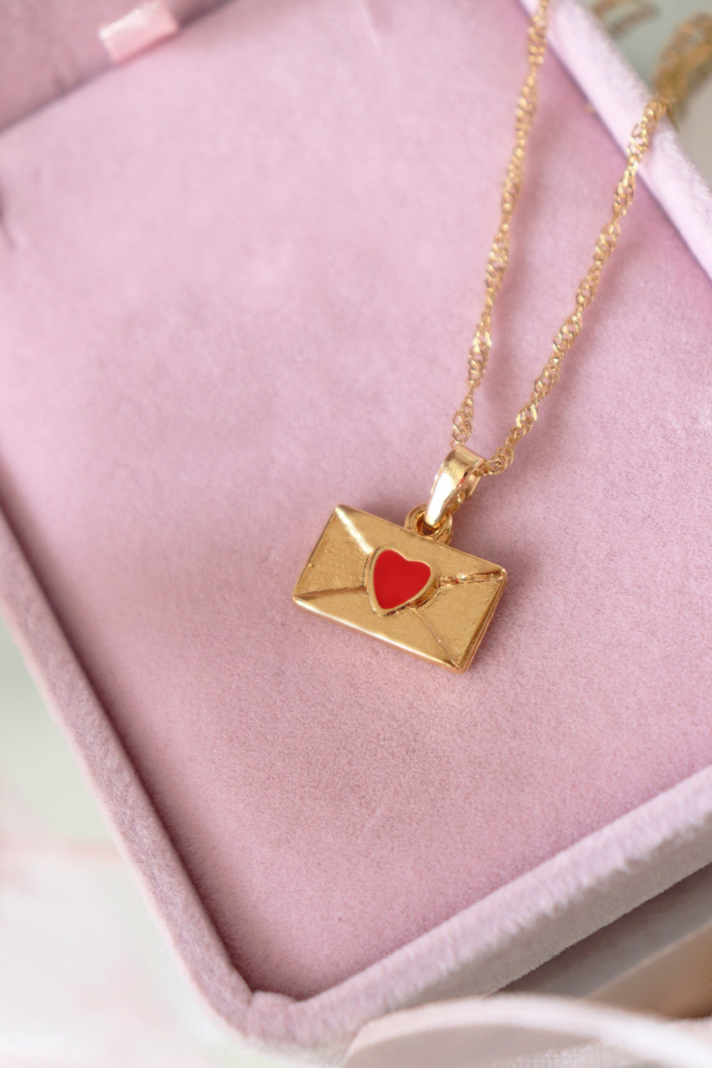 Red Heart Envelope Necklace