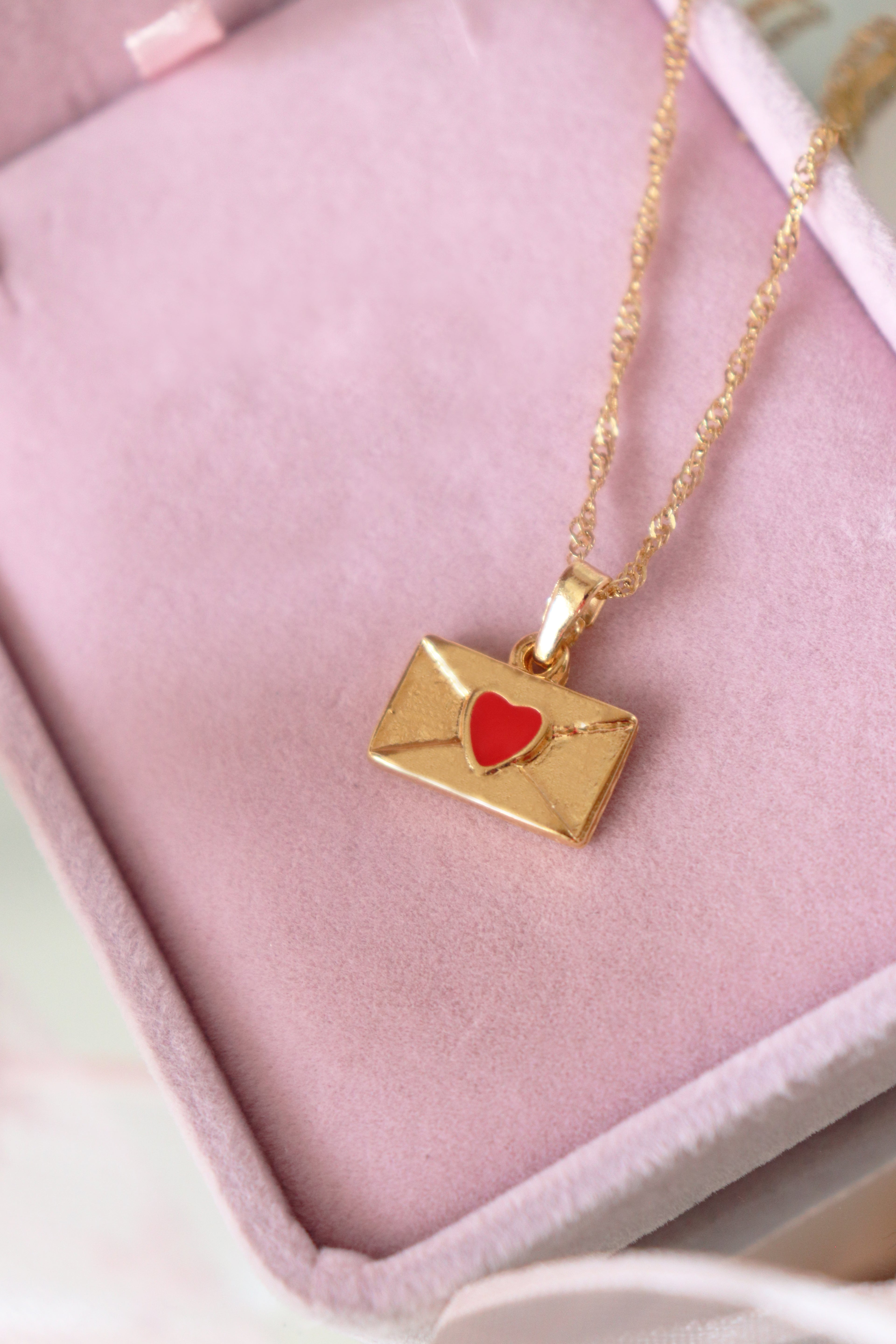 Red Heart Envelope Necklace