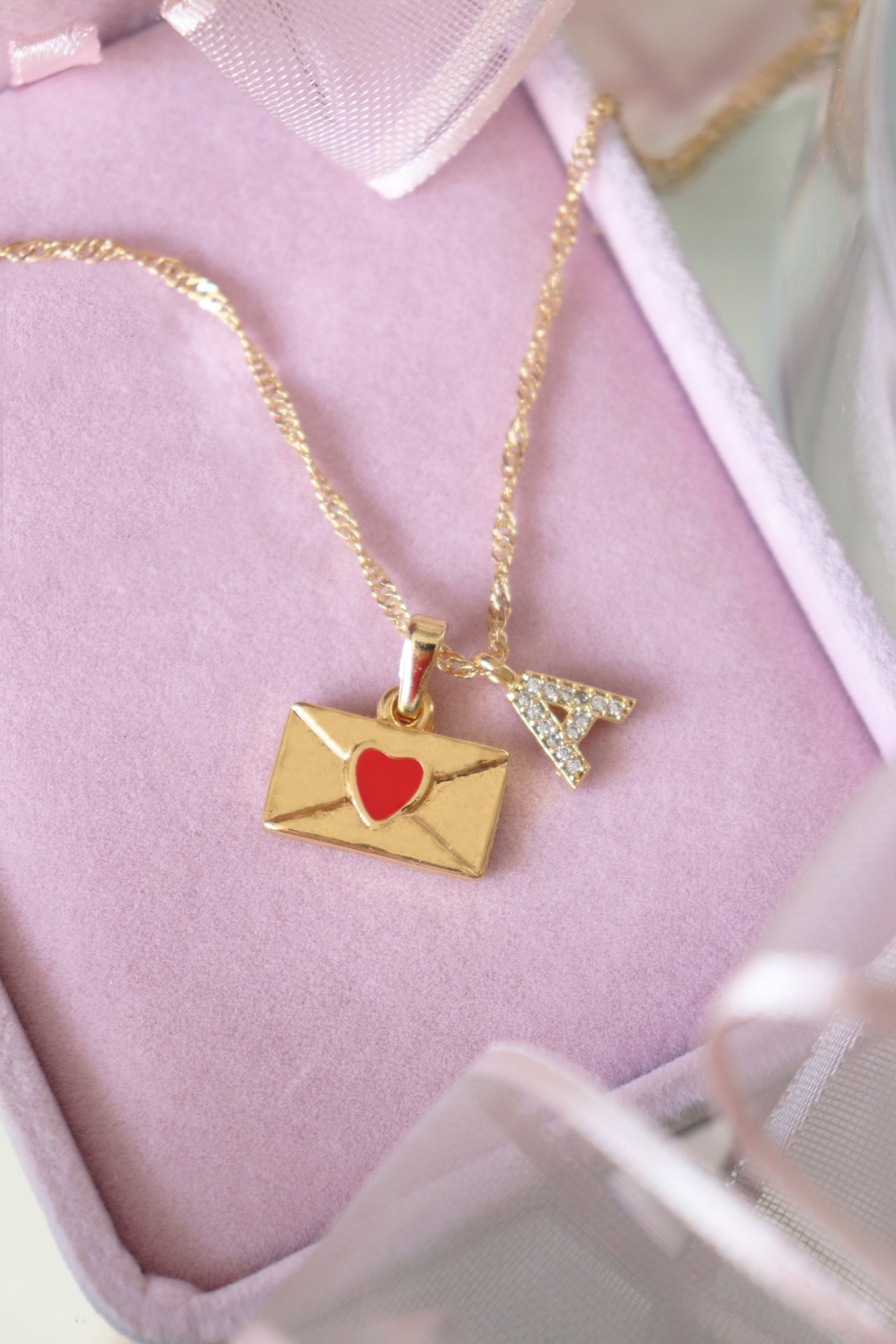 Red Heart Envelope Necklace