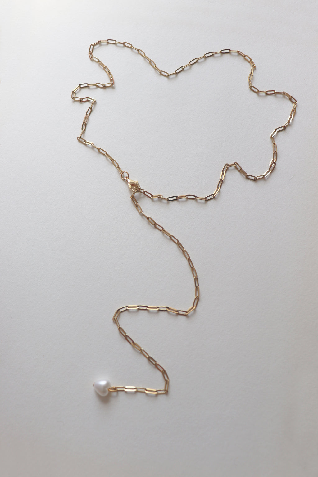 Pearl Back & Lariat Necklace – Steel Paperclip Chain
