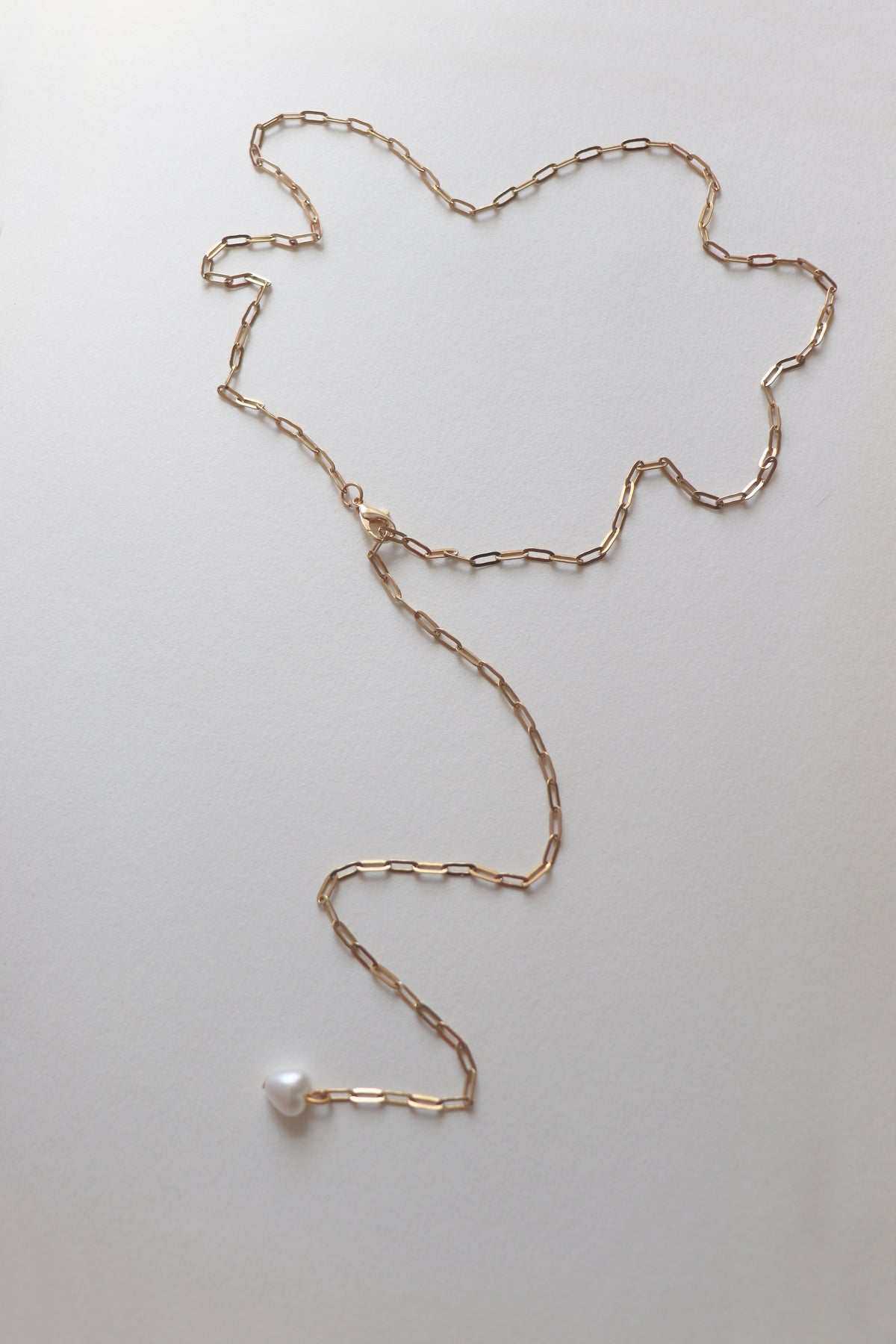 Pearl Back & Lariat Necklace – Steel Paperclip Chain