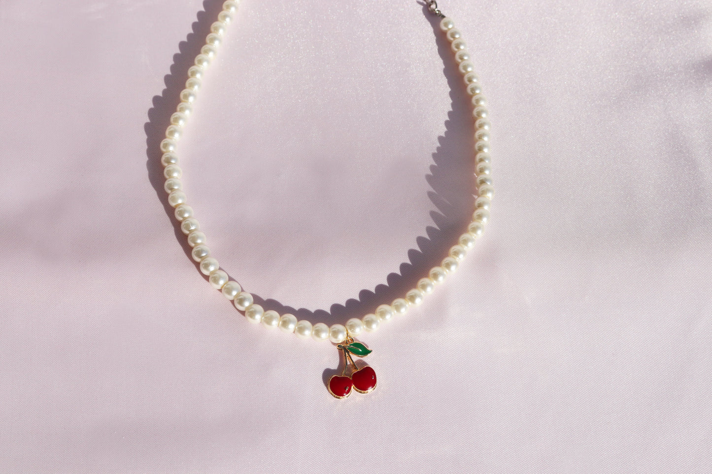 Coquette Cherry Pendant Pearl Necklace