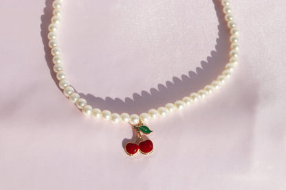 Coquette Cherry Pendant Pearl Necklace