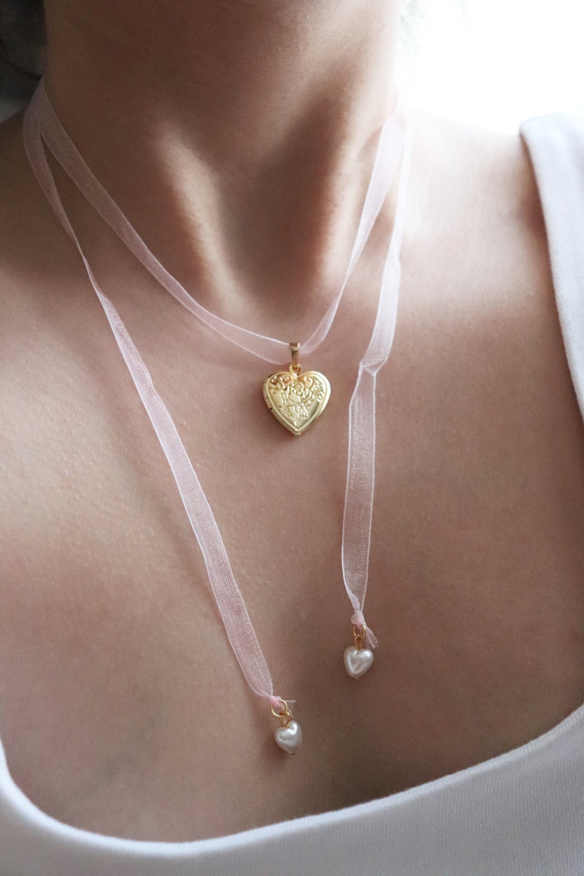 Pink Ribbon Heart Locket Necklace