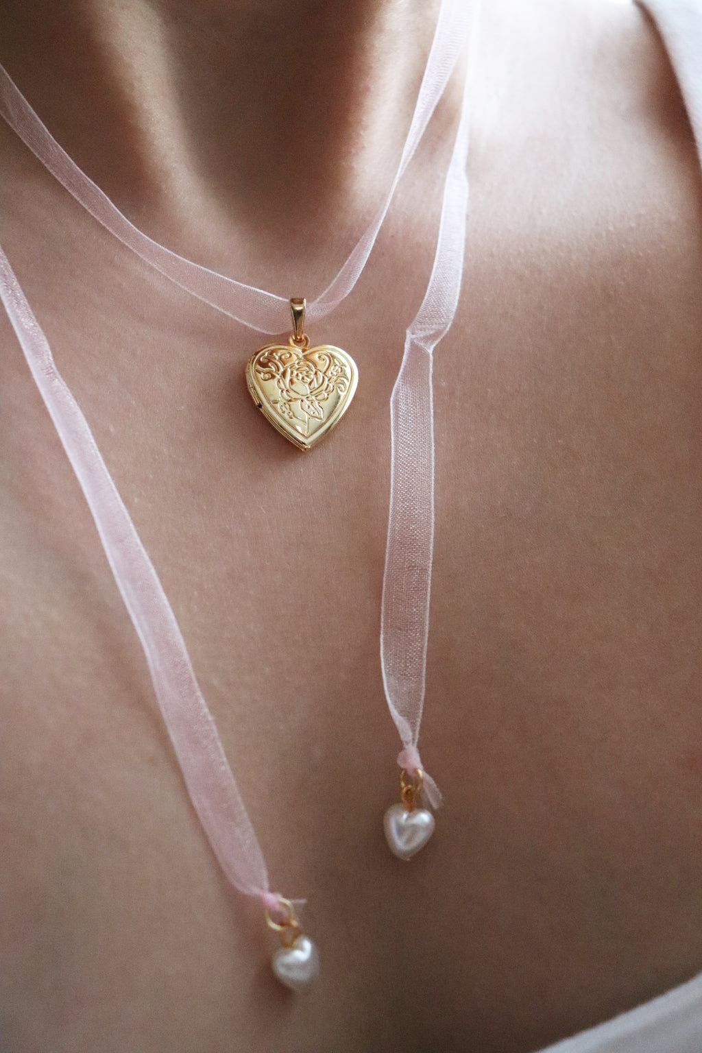 Pink Ribbon Heart Locket Necklace