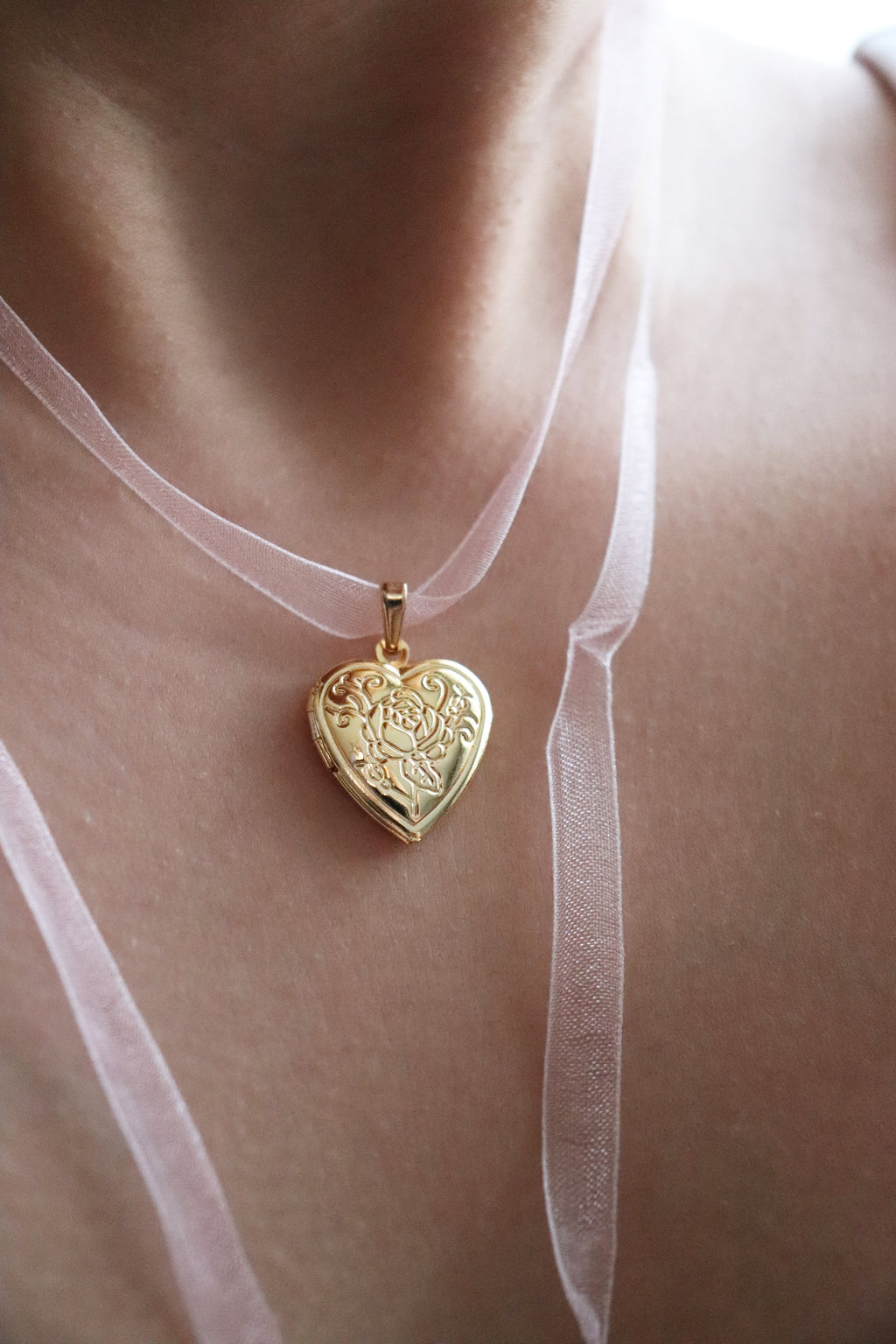 Pink Ribbon Heart Locket Necklace