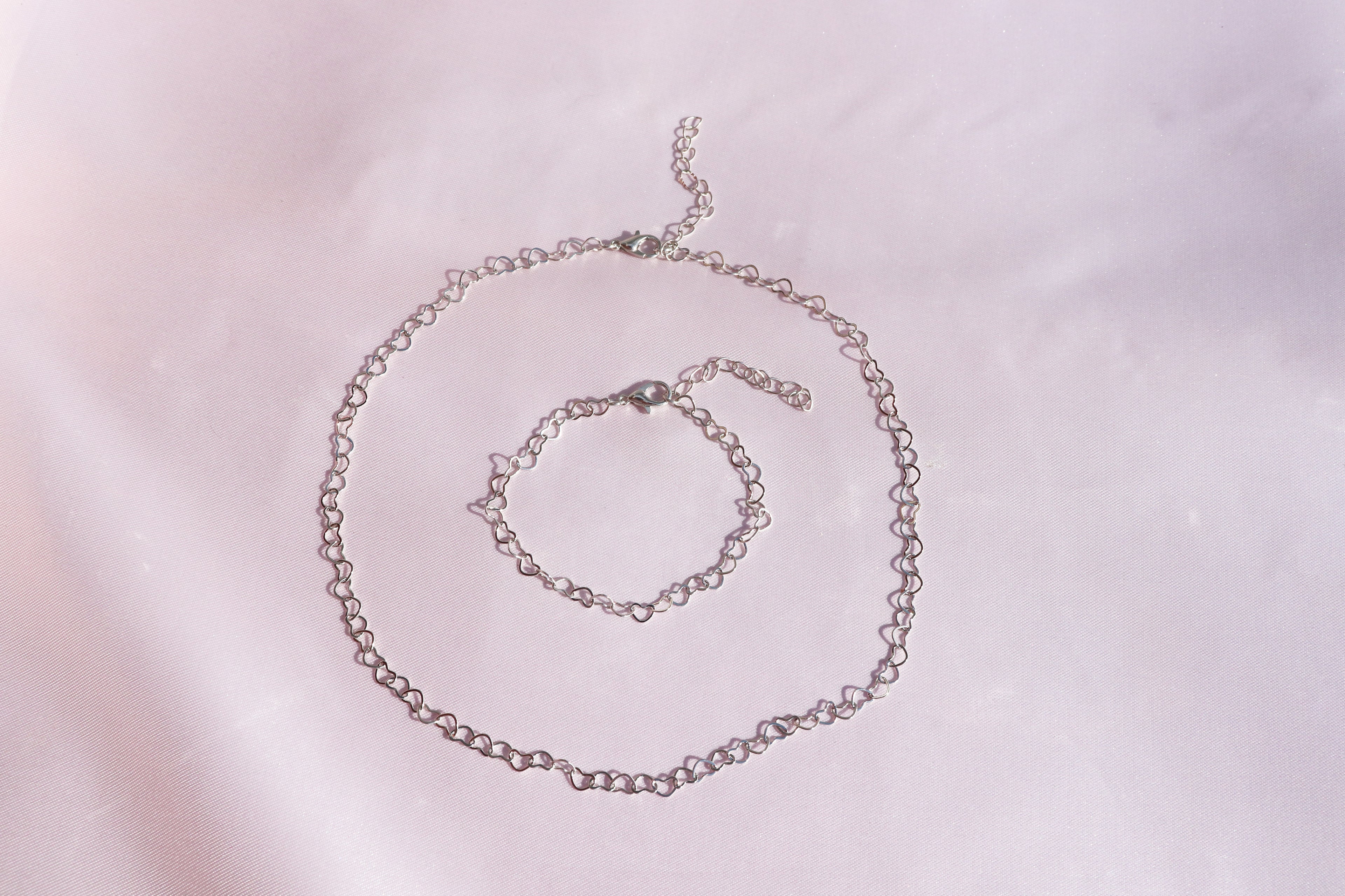 Heart Link Chain Necklace and Bracelet Set