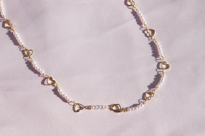 Pearl Heart Link Choker Necklace