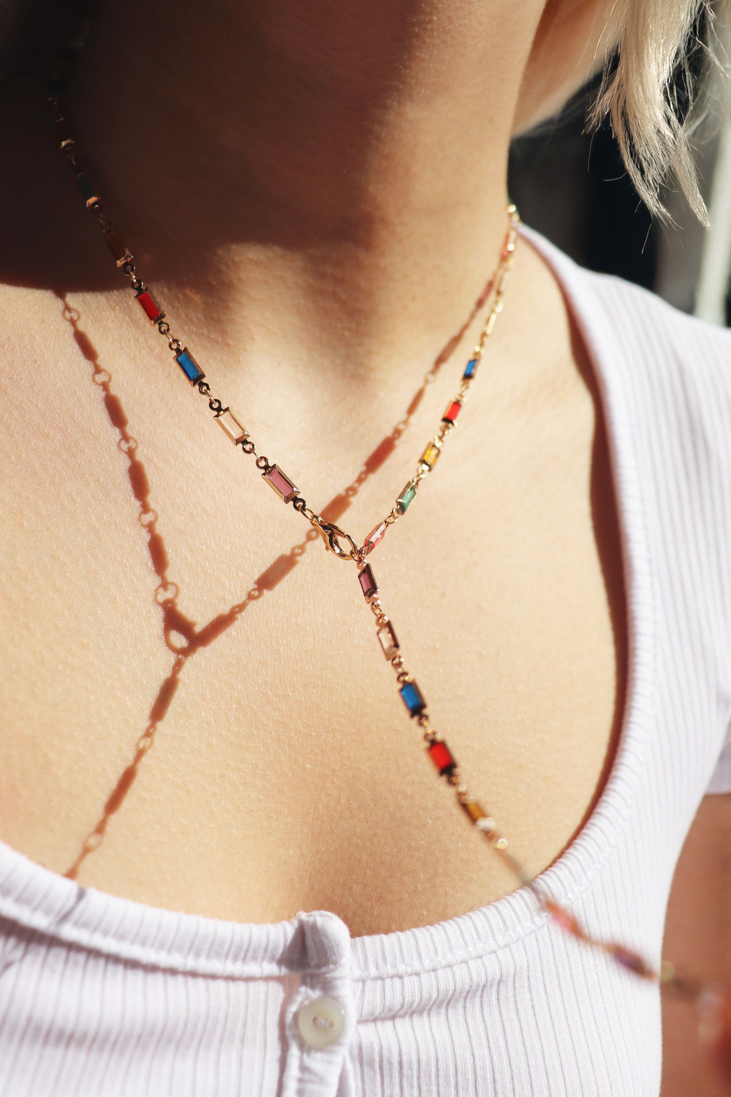 Colorful Rectangle Y Necklace