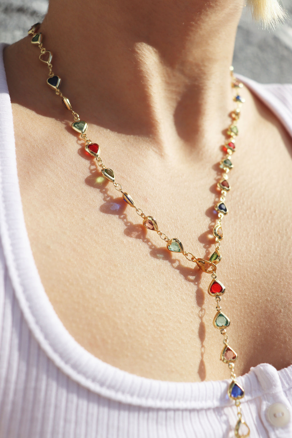 Colorful Heart Lariat Necklace