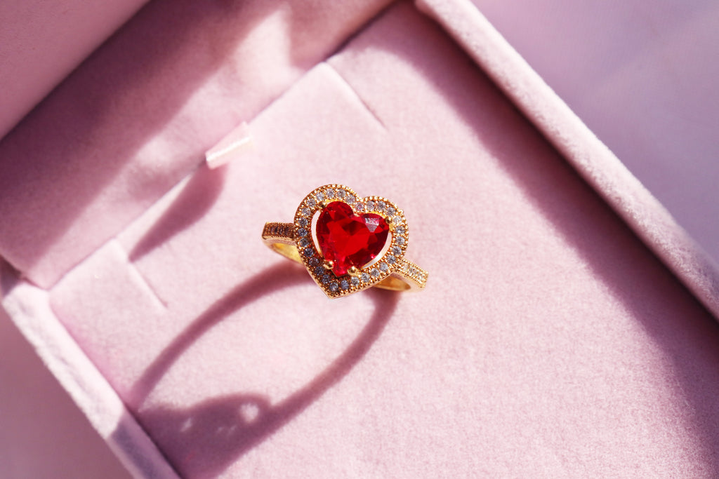 Red Heart Necklace and Ring Set