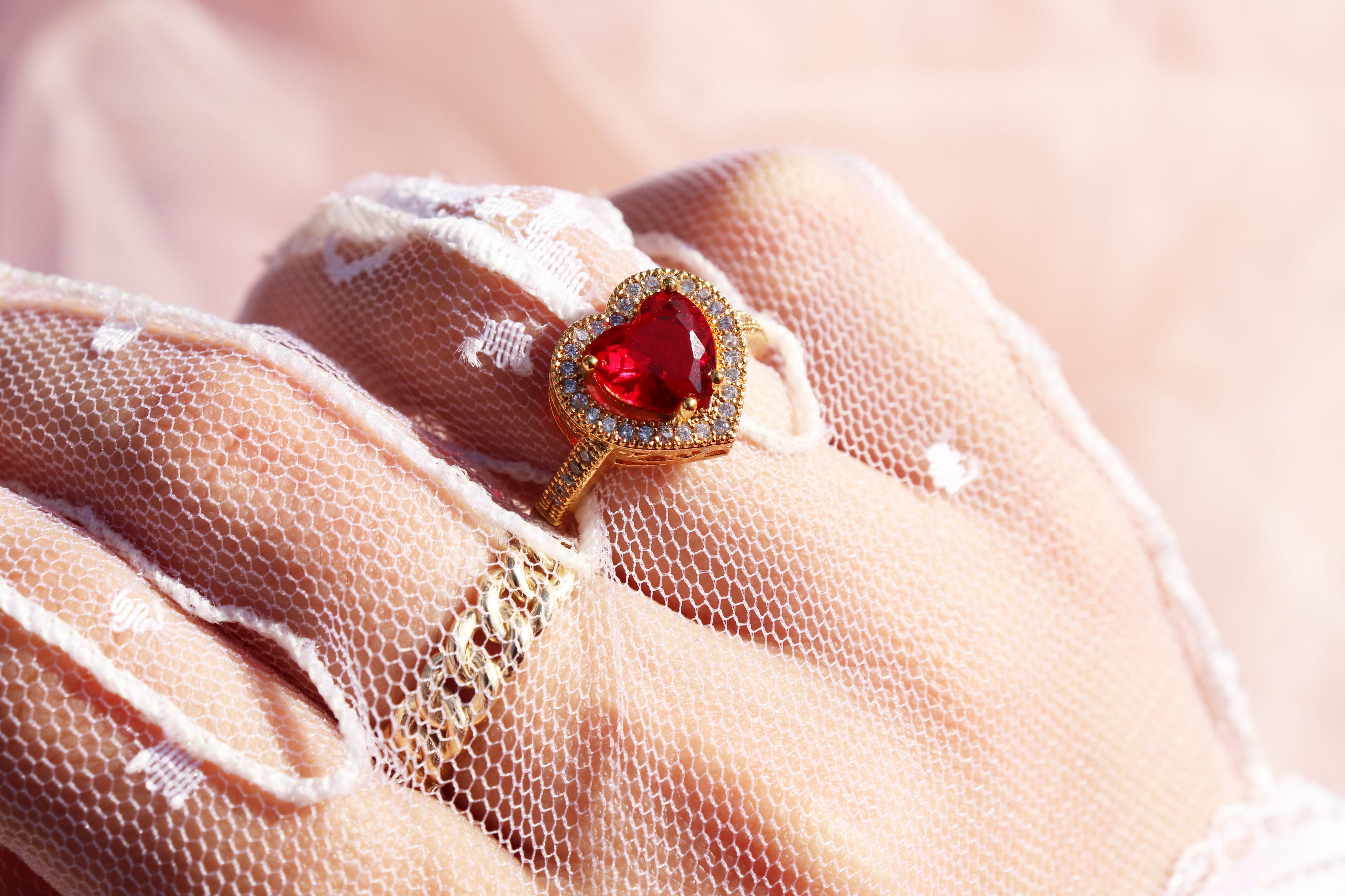 Red Heart Necklace and Ring Set