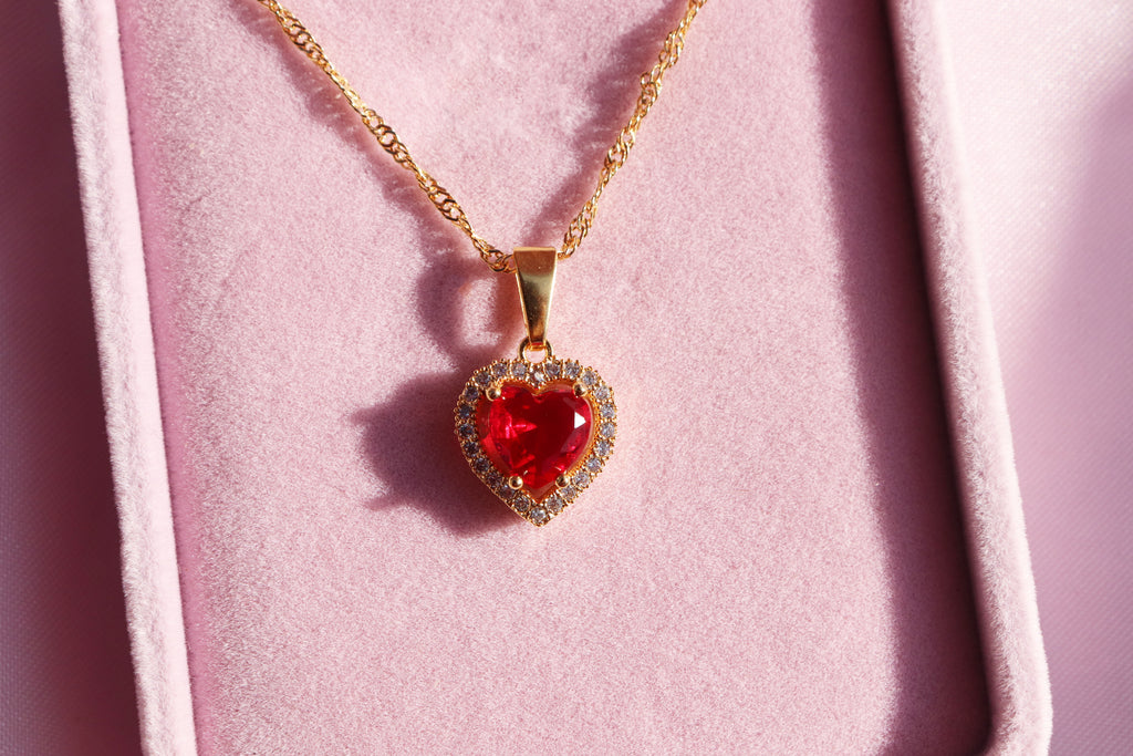 Red Heart Necklace and Ring Set