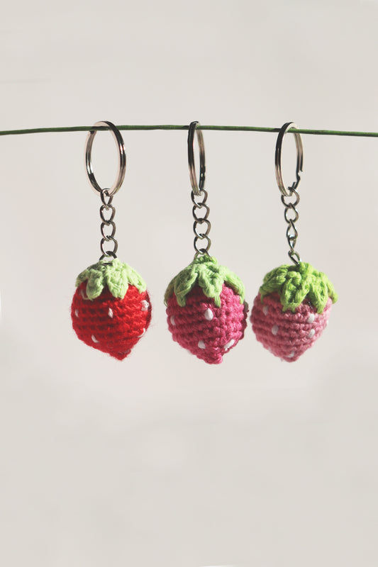 Crochet Strawberry Keychain
