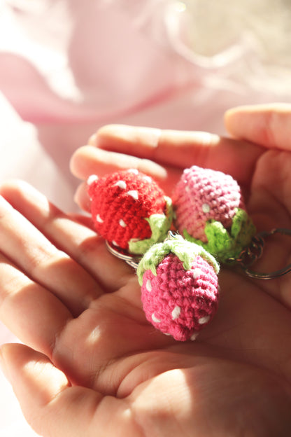 Crochet Strawberry Keychain