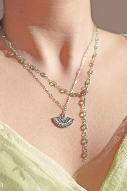 Green Fan Charm Necklace