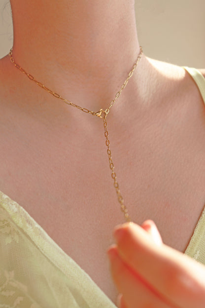 Paperclip Chain Y Necklace - Steel