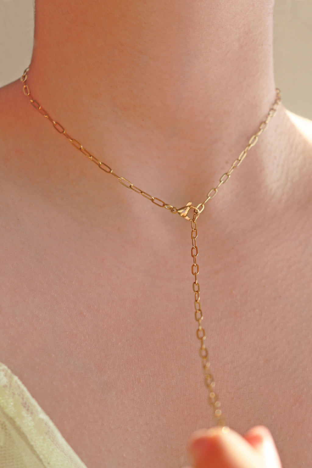 Pearl Back & Lariat Necklace – Steel Paperclip Chain