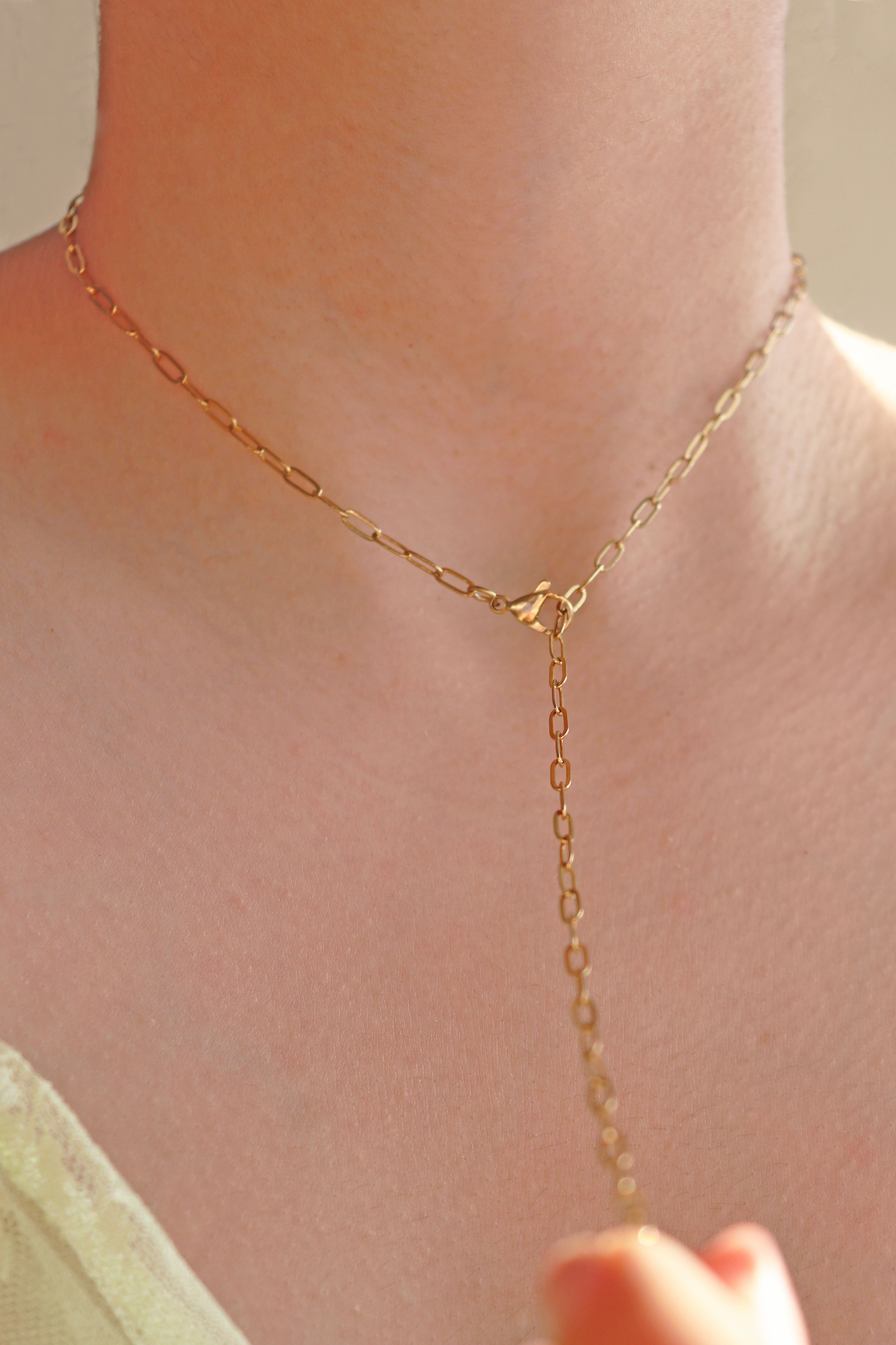 Pearl Back & Lariat Necklace – Steel Paperclip Chain