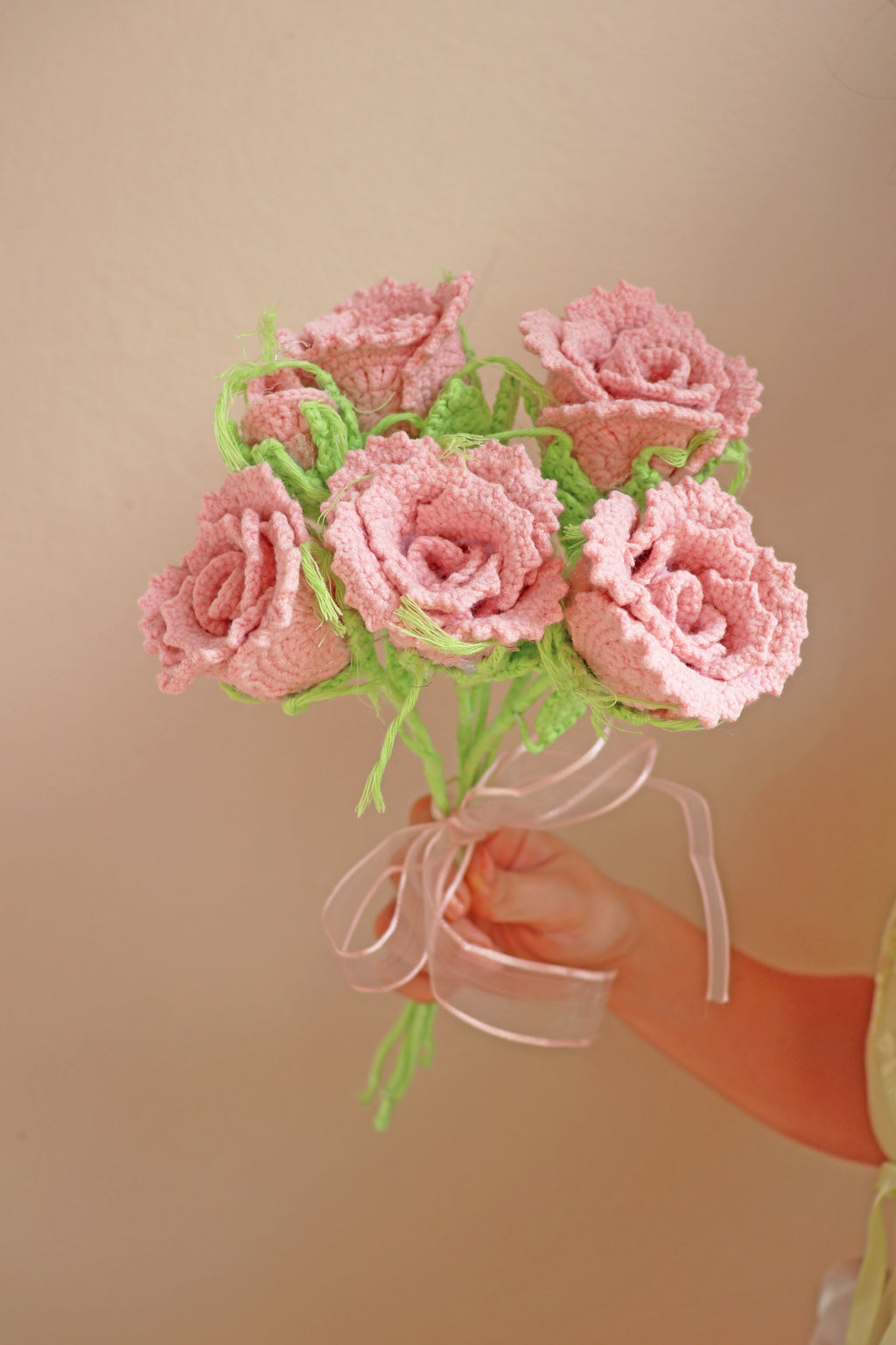 Crochet Pink Rose Bouquet