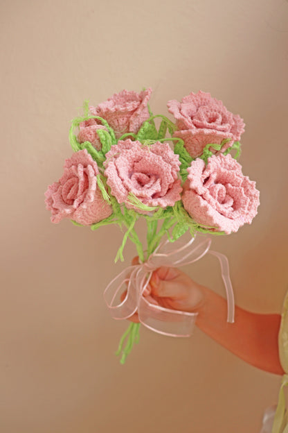 Crochet Pink Rose Bouquet