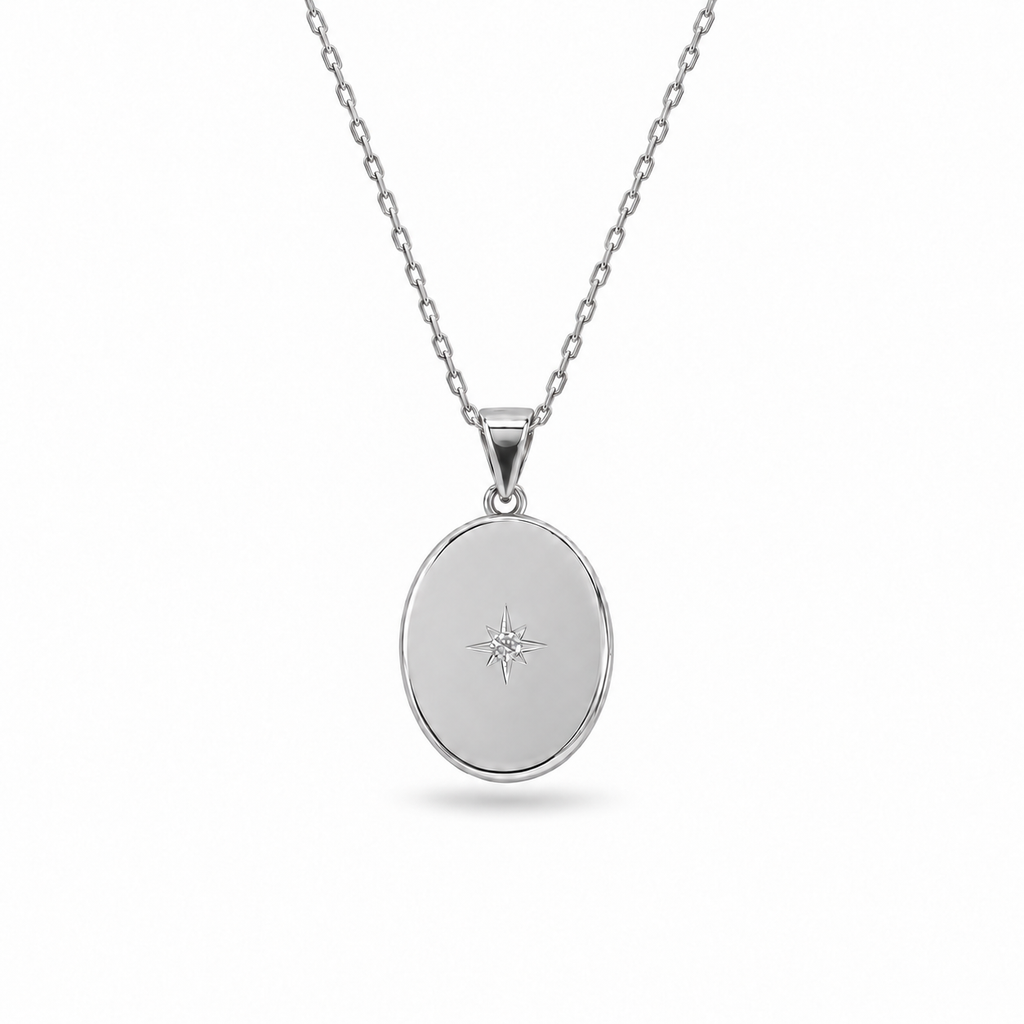 Starlight Oval Locket 925 Sterling Silver Necklace