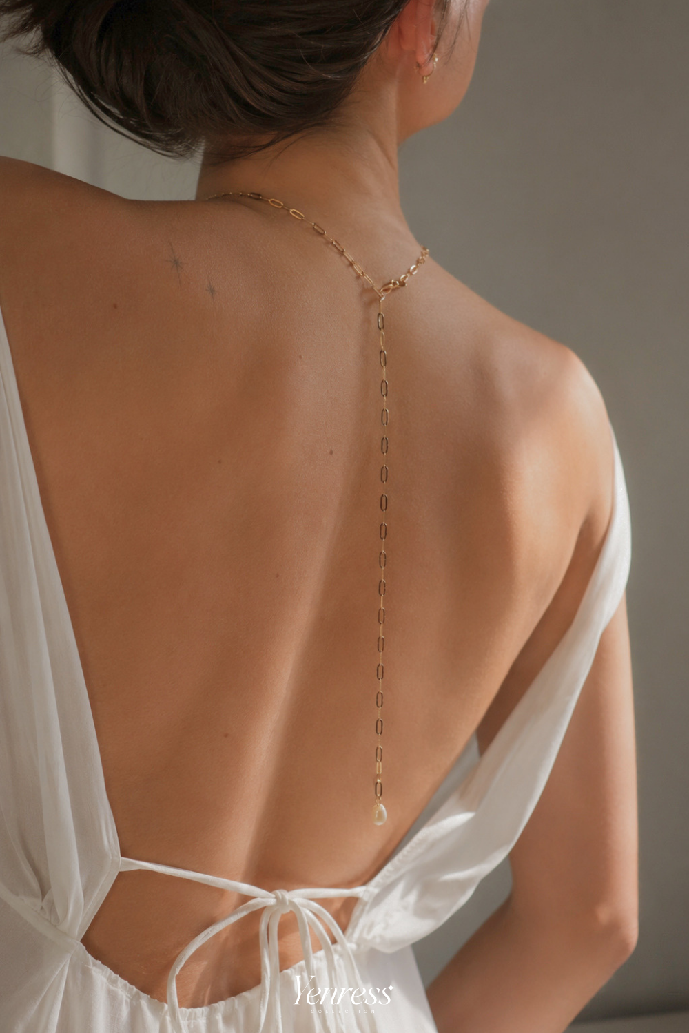 Pearl Back & Lariat Necklace – Steel Paperclip Chain