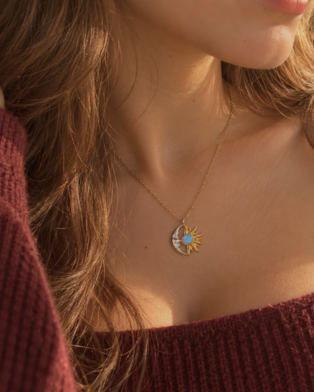 Eclipse Sun & Moon 925 Sterling Silver Necklace