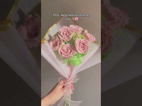 Crochet Pink Rose Bouquet
